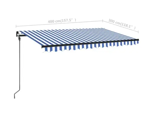 Izvelkama Markīze Ar Led, 400X300 Cm, Zila Ar Baltu Vidaxl