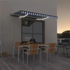 Izvelkama Markīze Ar Led, 400X300 Cm, Zila Ar Baltu Vidaxl Izvelkama Markīze Ar Led, 400X300 Cm, Zila Ar Baltu Vidaxl