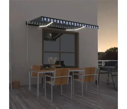 Izvelkama Markīze Ar Led, 400X300 Cm, Zila Ar Baltu Vidaxl