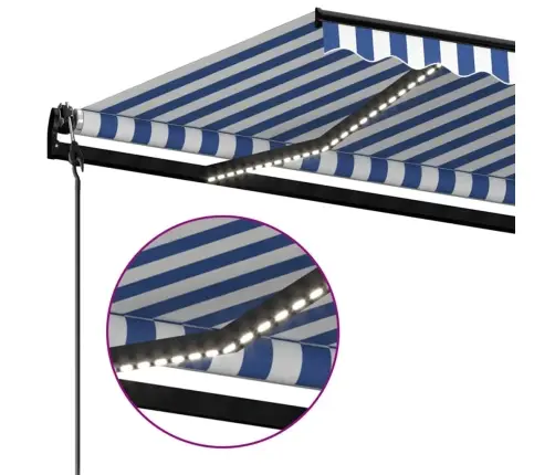 Izvelkama Markīze, Led, Vēja Sensors, 450X300 Cm, Zila Un Balta Vidaxl