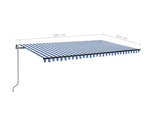 Izvelkama Markīze, Led, Vēja Sensors, Zila Un Balta, 500X300 Cm Vidaxl