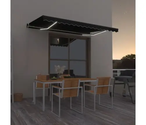 Izvelkama Markīze Ar Led, 400X350 Cm, Manuāla, Antracītpelēka Vidaxl