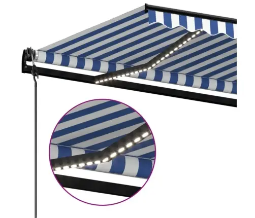 Izvelkama Markīze, Led, Vēja Sensors, Zila Un Balta, 400X350 Cm Vidaxl