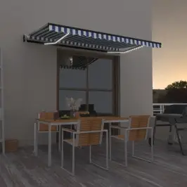 Izvelkama Markīze, Led, Vēja Sensors, Zila Un Balta, 400X350 Cm Vidaxl