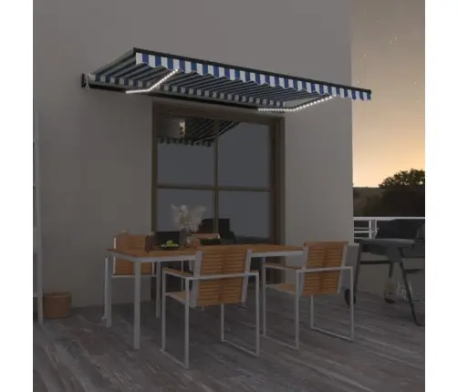 Izvelkama Markīze, Led, Vēja Sensors, Zila Un Balta, 400X350 Cm Vidaxl
