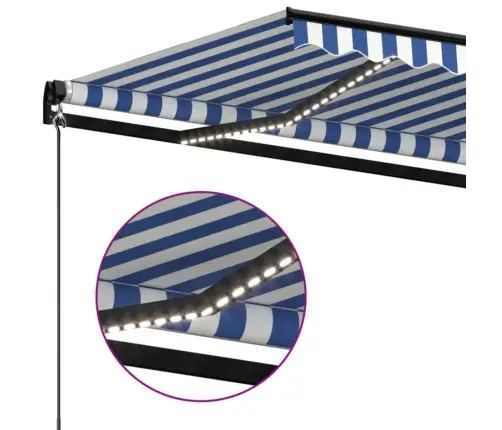 Izvelkama Markīze Ar Led, 450X350 Cm, Manuāla, Zila Un Balta Vidaxl