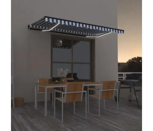 Izvelkama Markīze Ar Led, 450X350 Cm, Manuāla, Zila Un Balta Vidaxl