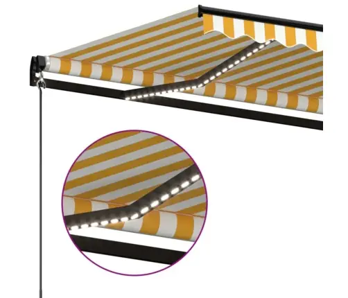 Izvelkama Markīze Ar Led, 450X350Cm, Manuāla, Dzeltena Un Balta Vidaxl