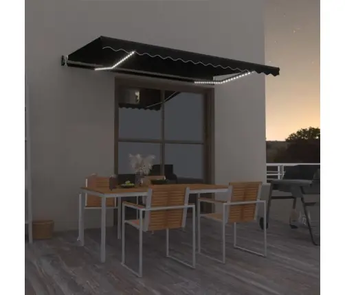 Izvelkama Markīze, Led, Vēja Sensors, Antracītpelēka, 450X350Cm Vidaxl