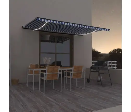 Izvelkama Markīze Ar Led, 500X350 Cm, Zila Un Balta Vidaxl