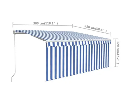 Izvelkama Markīze Ar Žalūziju, 3X2,5 M, Manuāla, Zili Balta Vidaxl