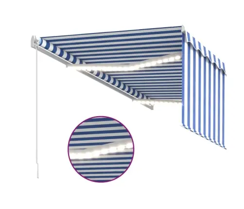 Izvelkama Markīze Ar Žalūziju, Led, 3X2,5M, Manuāla, Zili Balta   Vidaxl