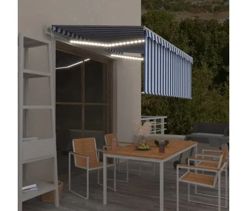 Markīze Ar Žalūziju, Led, Vēja Sensoru, 3X2,5 M, Zila Ar Baltu   Vidaxl