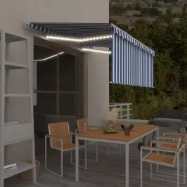 Izvelkama Markīze Ar Žalūziju Un Led, 3,5X2,5 M, Zili Balta   Vidaxl