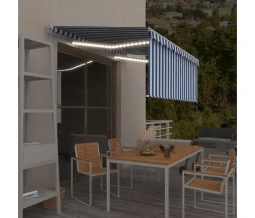 Izvelkama Markīze Ar Žalūziju Un Led, 3,5X2,5 M, Zili Balta   Vidaxl