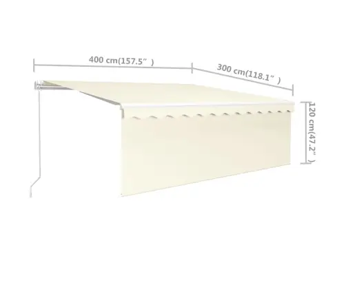 Käsitsi Sissetõmmatav Varikatus Rulooga, 4 X 3 M, Kreemjas