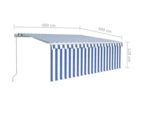 Izvelkama Markīze Ar Žalūziju, Led, 4X3 M, Manuāla, Zili Balta Vidaxl