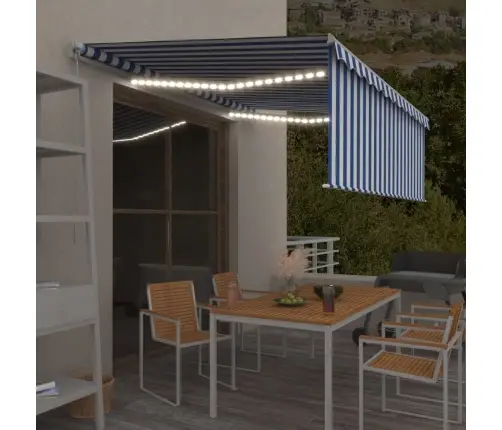 Izvelkama Markīze Ar Žalūziju, Led, 4X3 M, Manuāla, Zili Balta Vidaxl