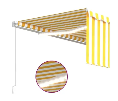Izvelkama Markīze Ar Žalūziju, Led, 4X3M, Manuāla, Dzeltenbalta Vidaxl