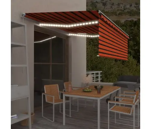 Izvelkama Markīze Ar Žalūziju, Led, 4X3M, Manuāla, Oranži Brūna Vidaxl