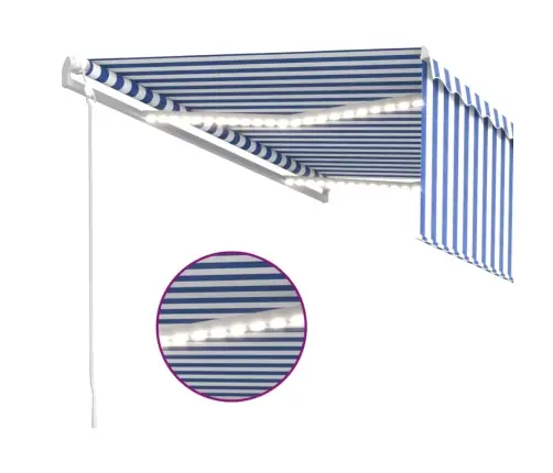 Markīze Ar Žalūziju, Led, Vēja Sensoru, 4X3 M, Zila Ar Baltu  Vidaxl