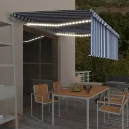 Markīze Ar Žalūziju, Led, Vēja Sensoru, 4X3 M, Zila Ar Baltu  Vidaxl