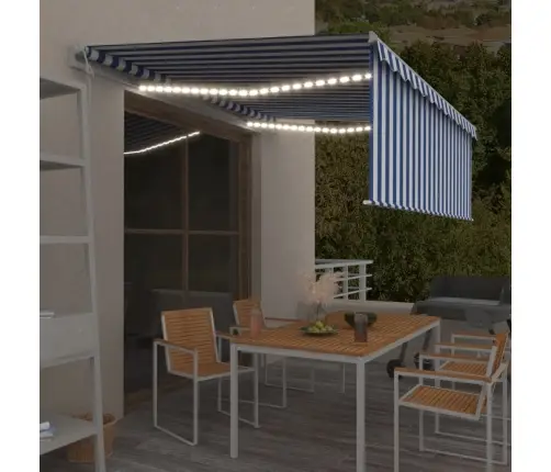 Markīze Ar Žalūziju, Led, Vēja Sensoru, 4X3 M, Zila Ar Baltu  Vidaxl
