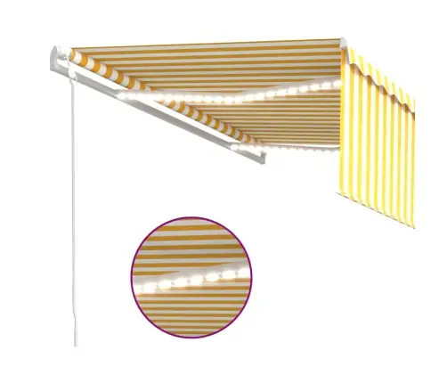 Markīze Ar Žalūziju, Led, Vēja Sensoru, 4X3 M, Dzelteni Balta  Vidaxl