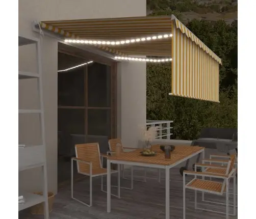Markīze Ar Žalūziju, Led, Vēja Sensoru, 4X3 M, Dzelteni Balta  Vidaxl