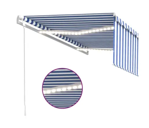 Markīze Ar Žalūziju, Led, Vēja Sensoru, 4,5X3 M, Zila Ar Baltu  Vidaxl