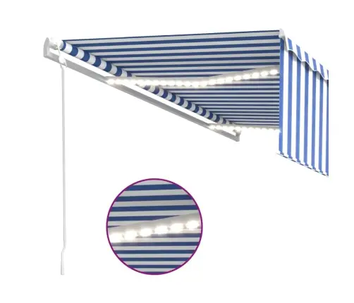 Markīze Ar Žalūziju, Led, Vēja Sensoru, 5X3 M, Zila Ar Baltu  Vidaxl
