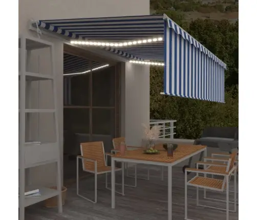 Markīze Ar Žalūziju, Led, Vēja Sensoru, 5X3 M, Zila Ar Baltu  Vidaxl