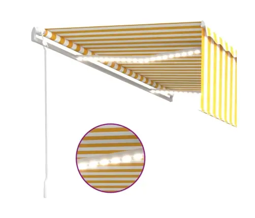 Markīze Ar Žalūziju, Led, Vēja Sensoru, 5X3 M, Dzelteni Balta  Vidaxl