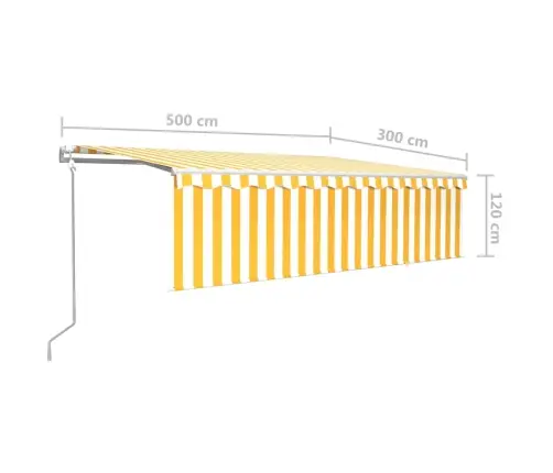 Markīze Ar Žalūziju, Led, Vēja Sensoru, 5X3 M, Dzelteni Balta  Vidaxl