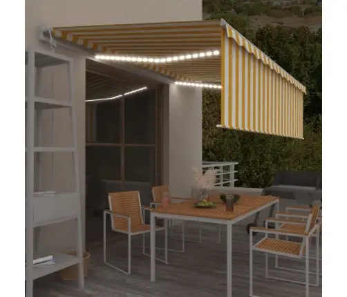 Markīze Ar Žalūziju, Led, Vēja Sensoru, 5X3 M, Dzelteni Balta  Vidaxl