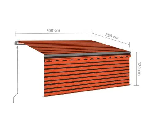 Izvelkama Markīze Ar Žalūziju, 3X2,5 M, Oranža Un Brūna   Vidaxl