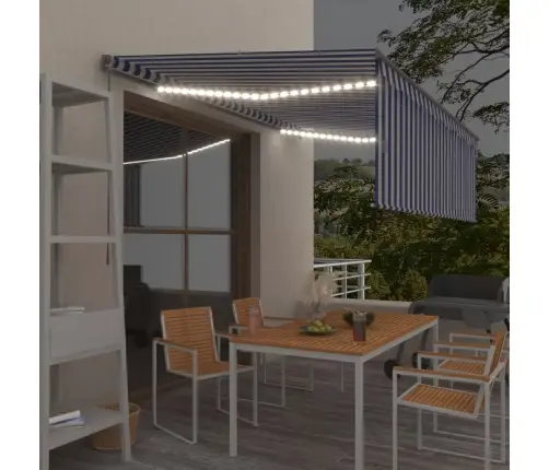 Käsitsi Sissetõmmatav Varikatus Ruloo&Lediga, Sinine/Valge