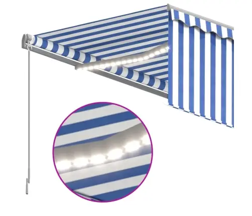 Markīze Ar Žalūziju, Led, Vēja Sensoru, 4,5X3 M, Zila Ar Baltu Vidaxl