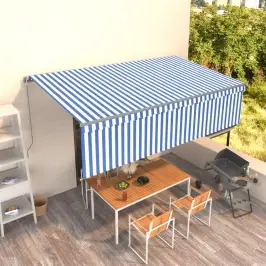 Izvelkama Markīze Ar Žalūziju, 5X3 M, Manuāla, Zili Balta Vidaxl