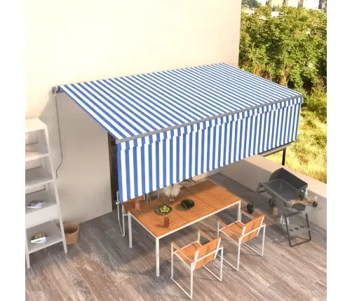 Izvelkama Markīze Ar Žalūziju, 5X3 M, Manuāla, Zili Balta Vidaxl