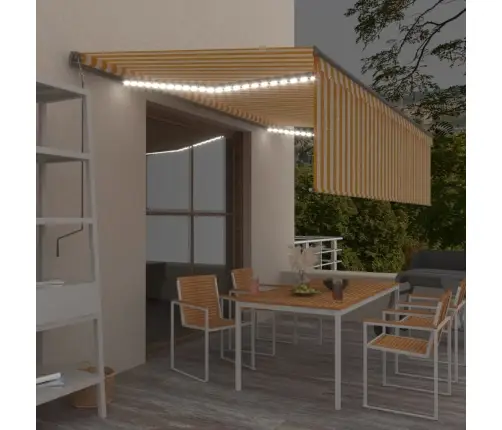 Markizė Su Uždanga/Led/Vėjo Jutikliu, Geltona/Balta, 5X3M