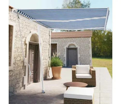 Markīze Ar Kātu, 350X250 Cm, Automātiska, Zila/Balta Vidaxl