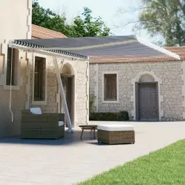 Izvelkama Markīze Ar Kātu, 400X300 Cm, Manuāla, Zila/Balta Vidaxl