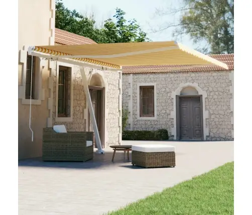 Izvelkama Markīze Ar Kātu, 400X300 Cm, Manuāla, Dzeltena/Balta Vidaxl