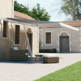 Markīze Ar Kātu, 450X300 Cm, Automātiska, Zila/Balta Vidaxl