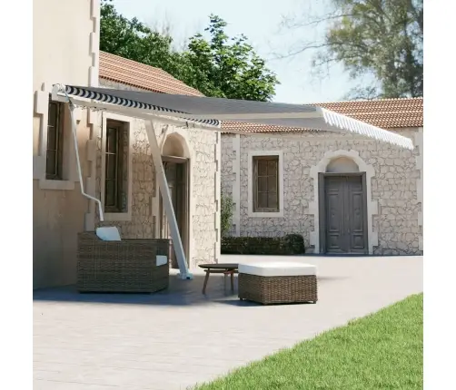 Markīze Ar Kātu, 450X300 Cm, Automātiska, Zila/Balta Vidaxl