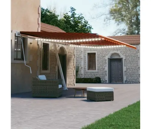 Izvelkama Markīze Ar Led, Manuāla, 600X300 Cm, Oranža Un Brūna Vidaxl