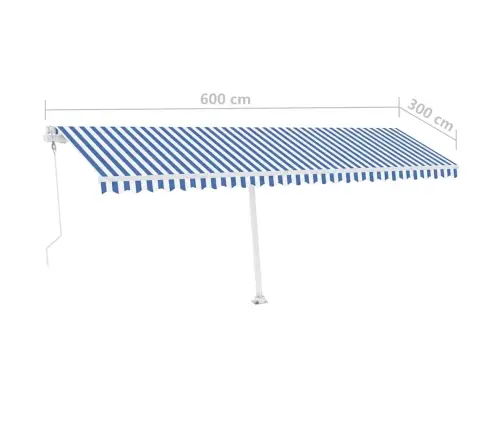 Markīze Ar Kātu, 600X300 Cm, Automātiska, Zila/Balta Vidaxl