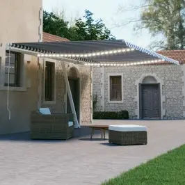 Izvelkama Markīze, Led, Vēja Sensors, 600X300 Cm, Zila Un Balta Vidaxl