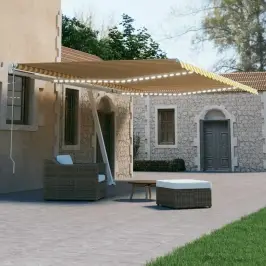 Izvelkama Markīze, Led, Vēja Sensors, 600X300Cm, Dzeltena/Balta Vidaxl